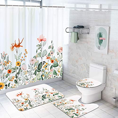 Details about   4PCS/Set Halloween Waterproof Bathroom Shower Curtain Bath Toilet Cover Mat Rug